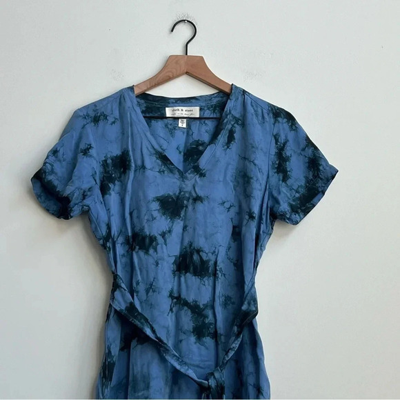 Anthropologie Cloth & Stone Liv Tie-Front Mini Dress tie dye tencel lyocell blue - Picture 5 of 12